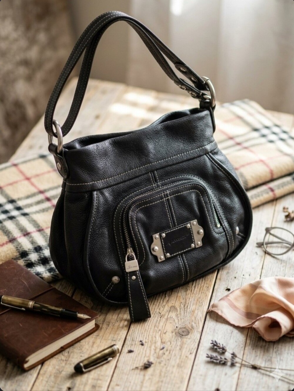 100% Genuine B.makowsky Black Leather Shoulder Bag